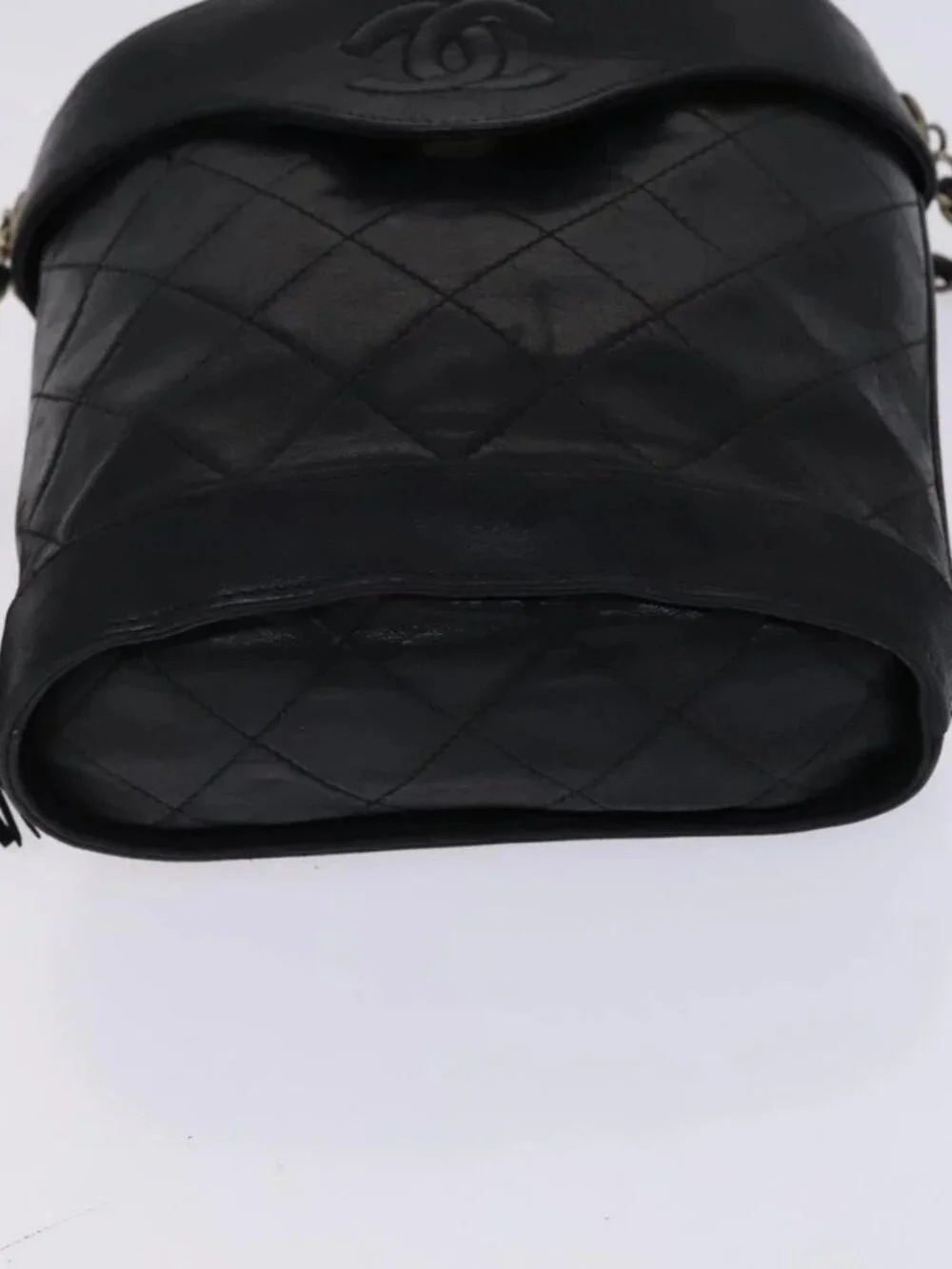 CHANEL Matelasse Chain Shoulder Bag Lamb Skin Black CC Auth bs23838